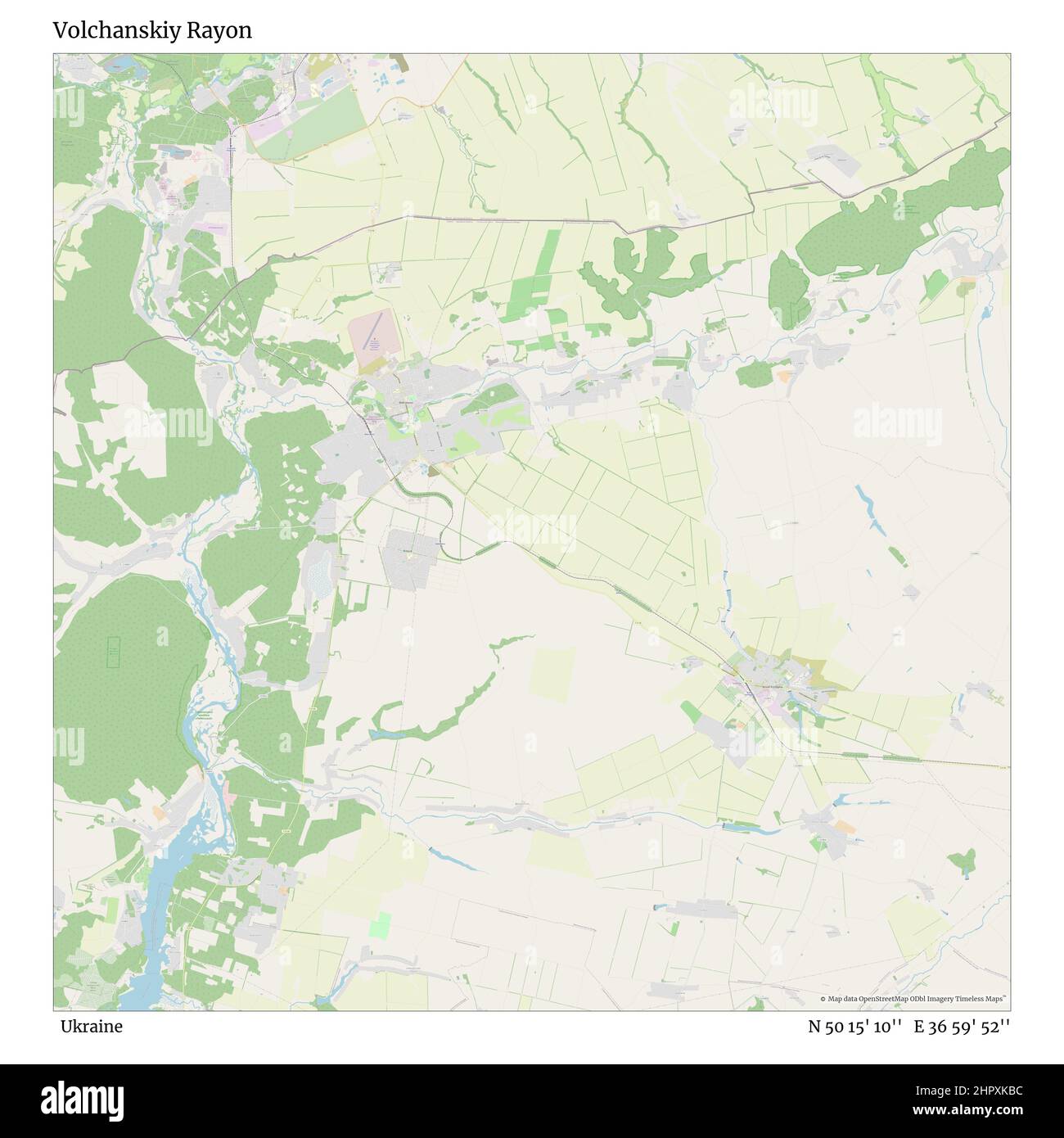 Volchanskiy Rayon, Ucraina, N 50 15' 10'', e 36 59' 52'', mappa, Mappa senza tempo pubblicata nel 2021. Viaggiatori, esploratori e avventurieri come Florence Nightingale, David Livingstone, Ernest Shackleton, Lewis and Clark e Sherlock Holmes si sono affidati alle mappe per pianificare i viaggi verso gli angoli più remoti del mondo, Timeless Maps sta mappando la maggior parte delle località del mondo, mostrando il successo di grandi sogni Foto Stock