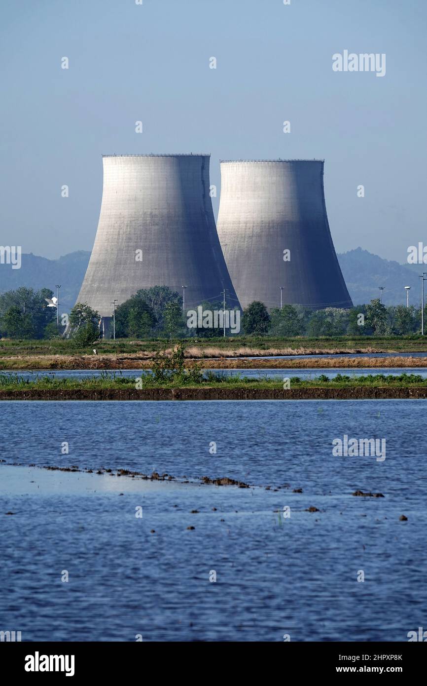 Italia, Piemonte, Trino, disuso centrale nucleare Foto Stock