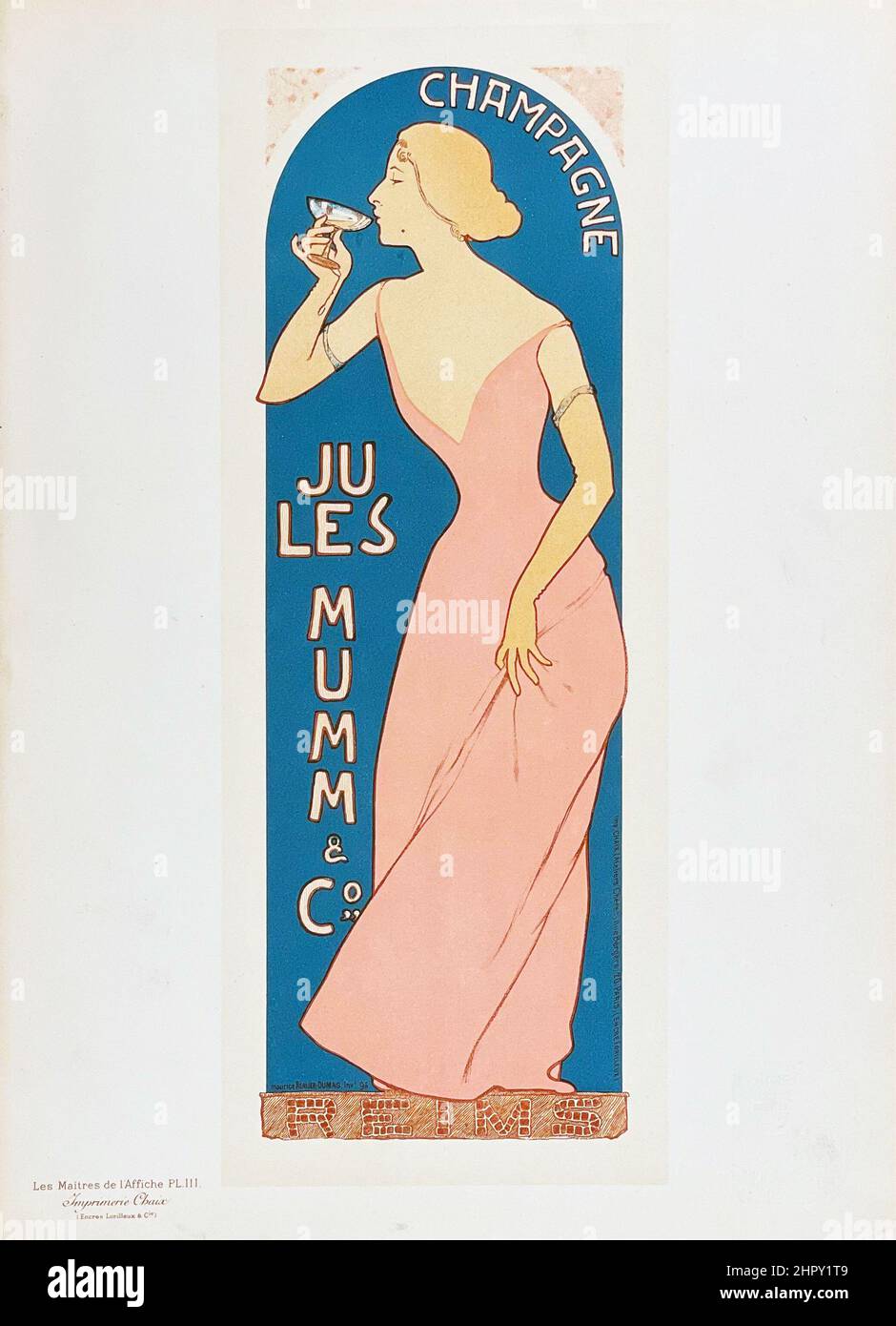 Maitres de l'affiche Vol 3 - Plate 111 - Realier-Dumas 1895. Champagne Jules Mumm & Co. Reims. Foto Stock