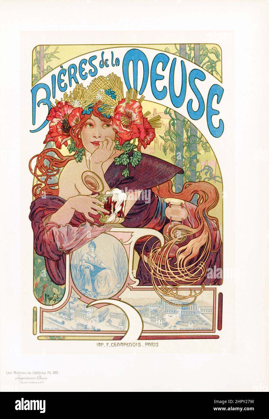 Maitres de l'affiche Vol 4 - Plate 182 - Alfons Mucha, 1895 - Bieres de la Meuse. Poster Art Nouveau. Foto Stock