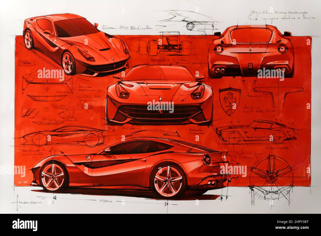 Ferrari F12 berlinetta sketch, ADI Design Museum, Compasso d'Oro, Milano, Lombardia, Italia, Europa Foto Stock