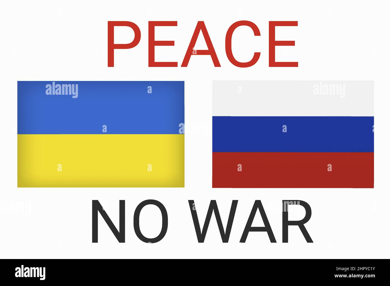 Ucraina contro Russia nel concetto di crisi di guerra mondiale. Scontro e guerra militare conflitto tra ucraino e russo paese e nazione. Bandiere dei due paesi Foto Stock