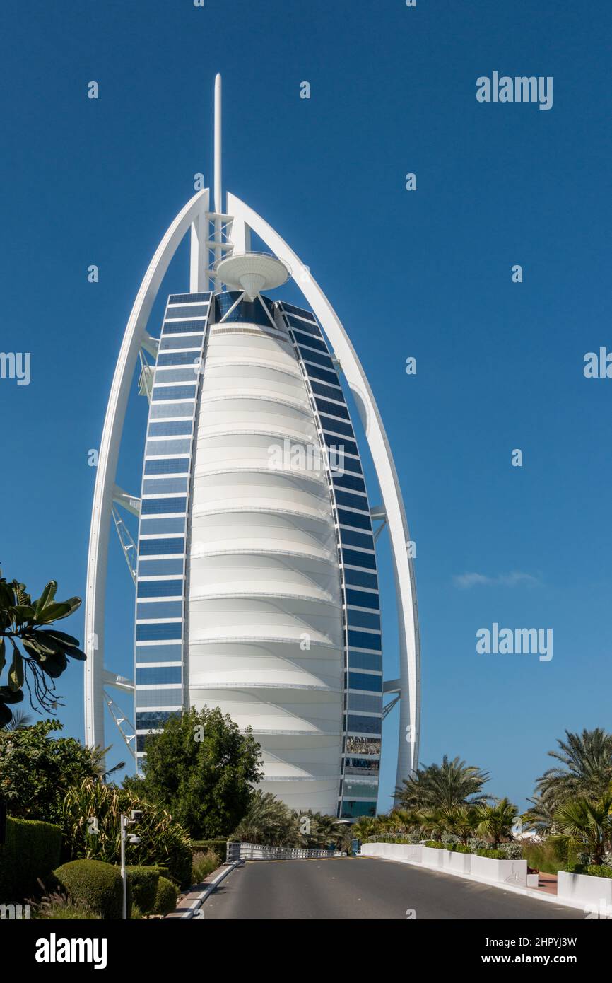 L'hotel Burj al Arab a Dubai, Emirati Arabi Uniti. Foto Stock