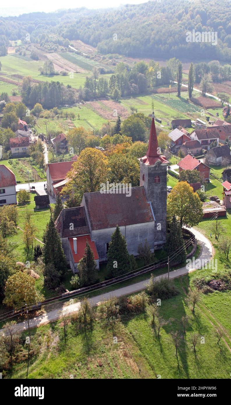 Chiesa di San Giovanni Battista a Gornja Jelenska, Croazia Foto Stock