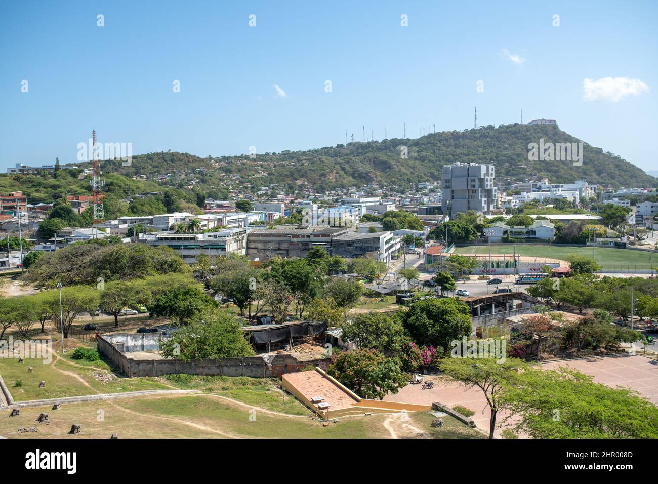 Una vista di Cartagena dal Castillo San Felipe de Barajas in Colombia Foto Stock