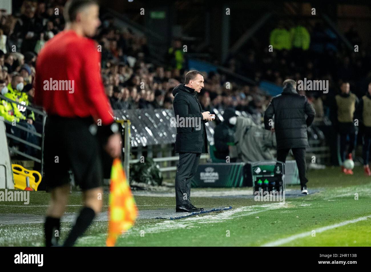 Randers, Danimarca. 24th Feb 2022. Il direttore Brendan Rodgers di Leicester City ha visto durante la partita della UEFA Europa Conference League tra il Randers FC e Leicester City al Cepheus Park di Randers. (Photo Credit: Gonzales Photo/Alamy Live News Foto Stock