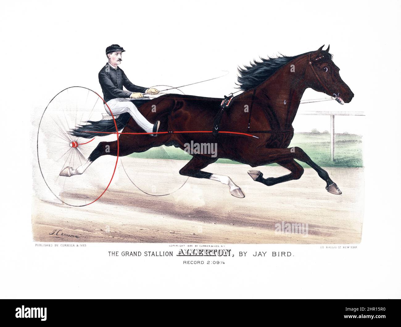Il grande stallone Allerton, di Jay Bird - litografie--mano-colorato 1889. Opera di John Cameron. Pubblicato da Currier & Ives. Foto Stock