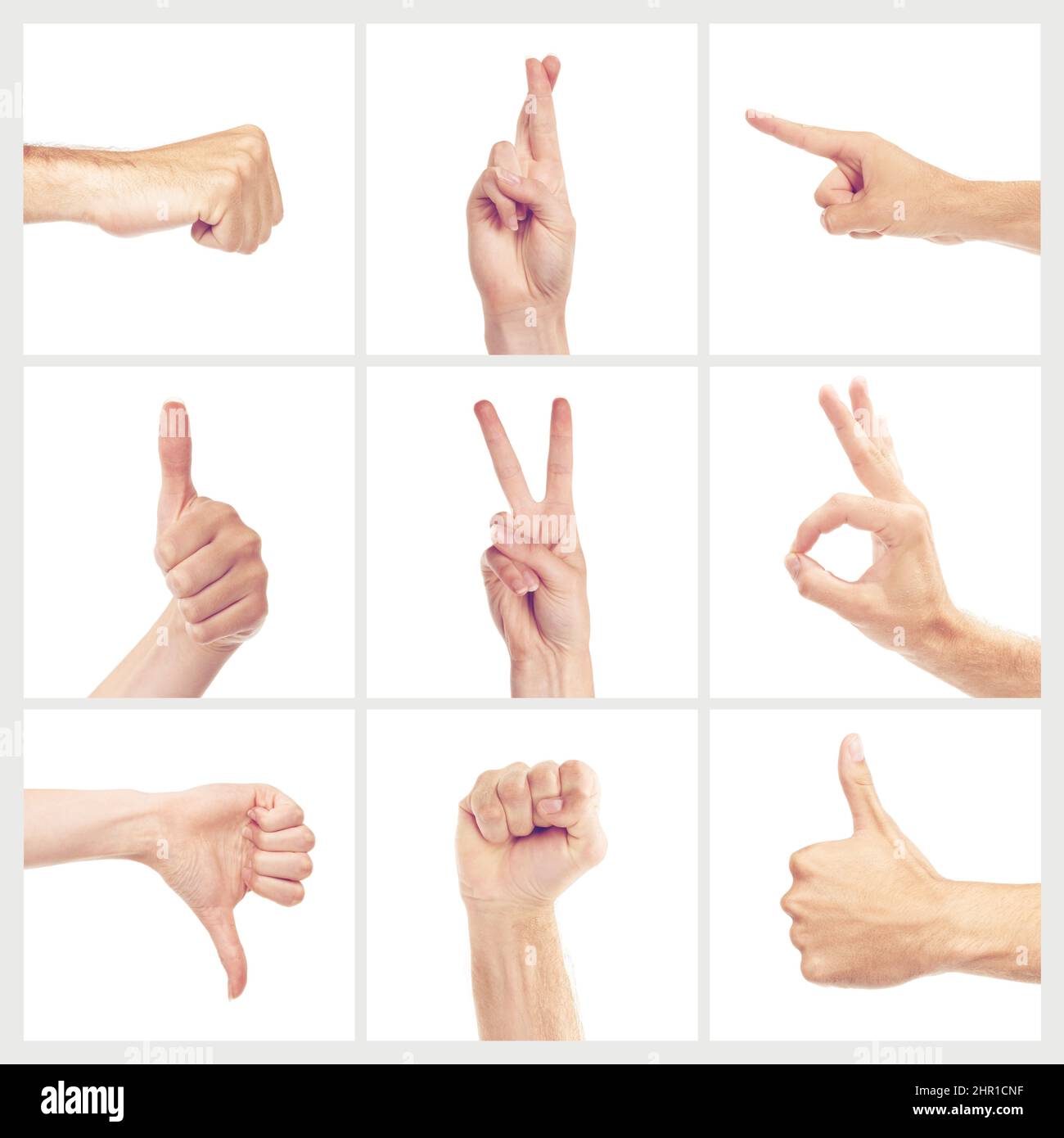 Lascia che le tue mani facciano la conversazione. Foto di mani composite in studio. Foto Stock