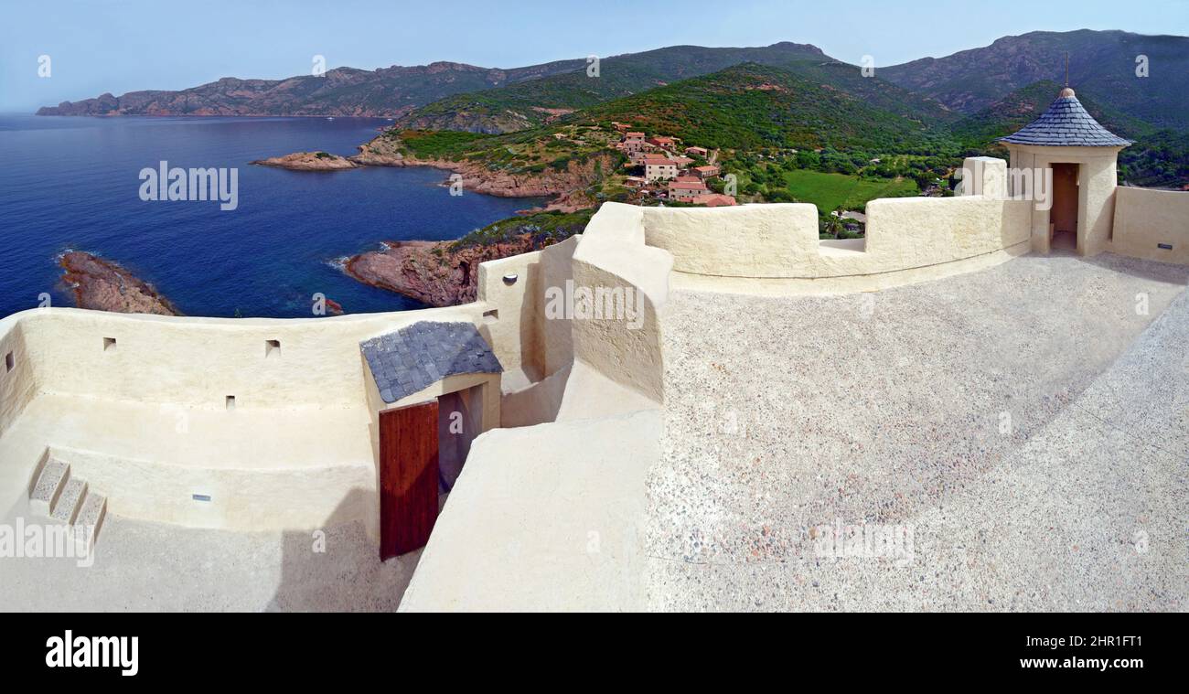 Vista dalla Fortezza di Girolata, Francia, Corsica, Osani Foto Stock