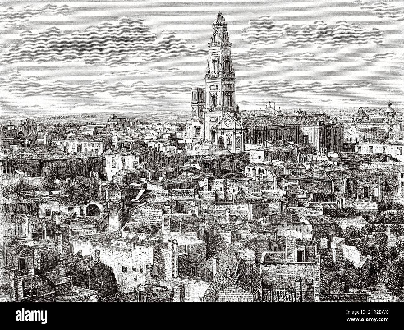 Vista panoramica generale della città di Lecce, Puglia, Italia. Viaggio da Ravenna a Otranto con Charles Yriarte Foto Stock