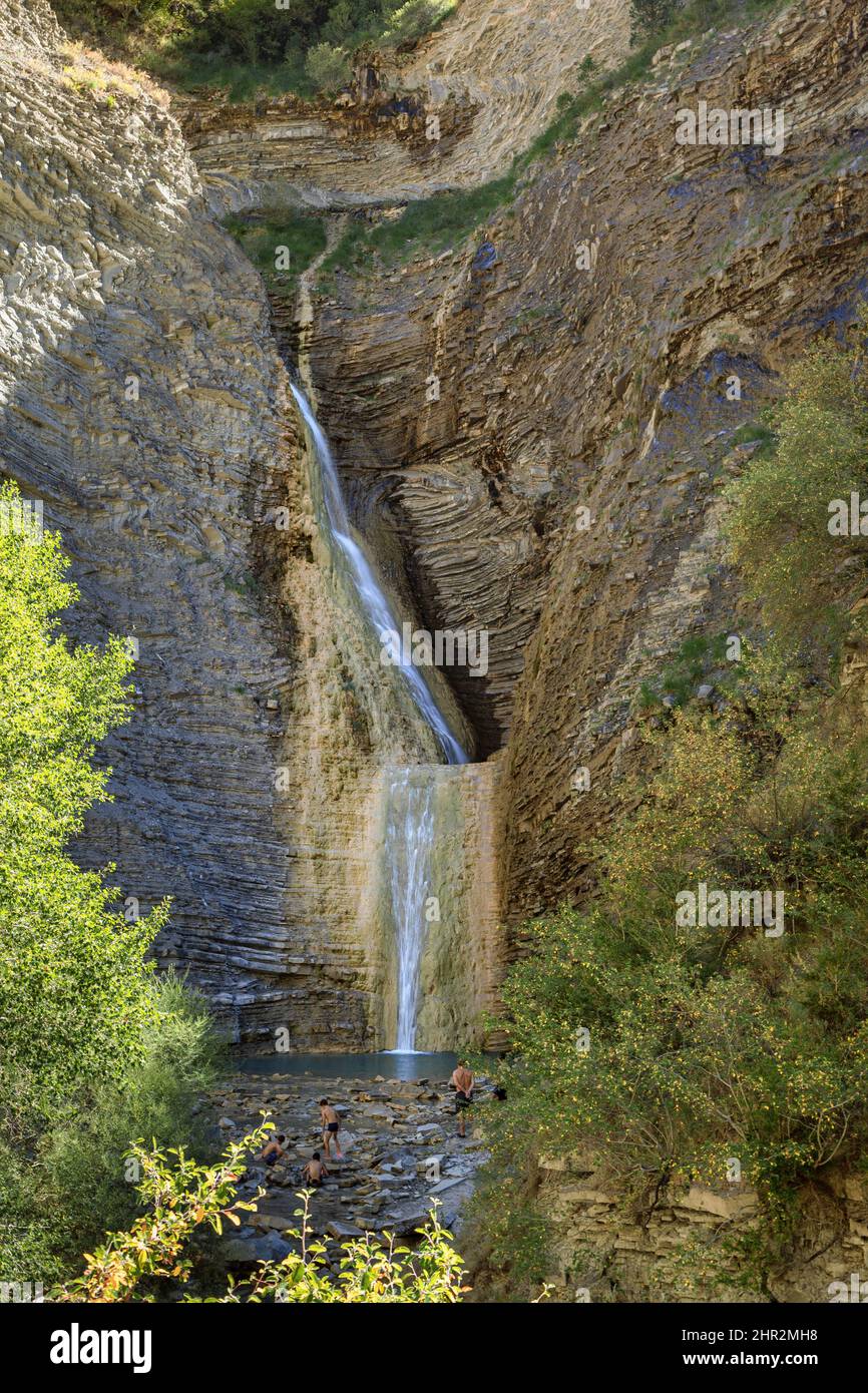 Cascada de Oros Bajo, Biescas, Pirinei Sapnish Foto Stock