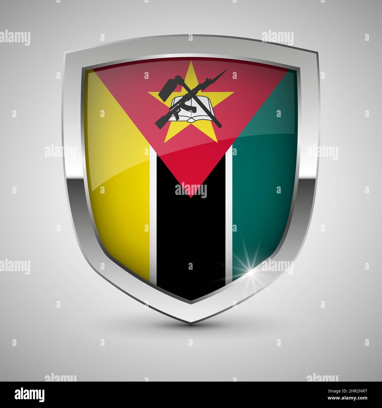 EPS10 Vector scudo patriottico con bandiera del Mozambico. Un elemento di impatto per l'uso che si desidera fare di esso. Illustrazione Vettoriale