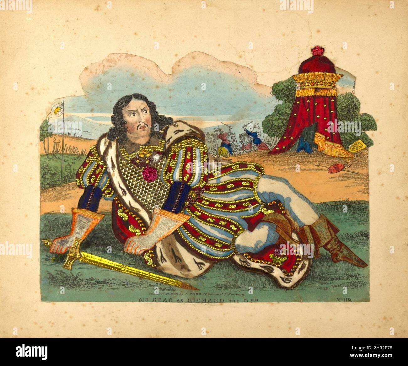 Stampa, Edmund Kean come Richard III, 1839 - illustrazione vecchia Foto Stock