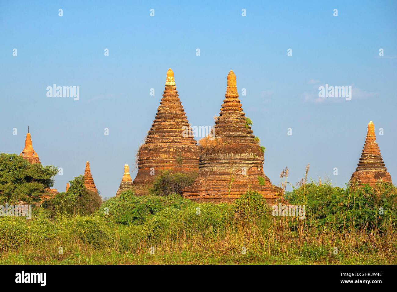 Gli antichi templi di Bagan alla luce del mattino. Old Bagan, Myanmar (Birmania) Foto Stock