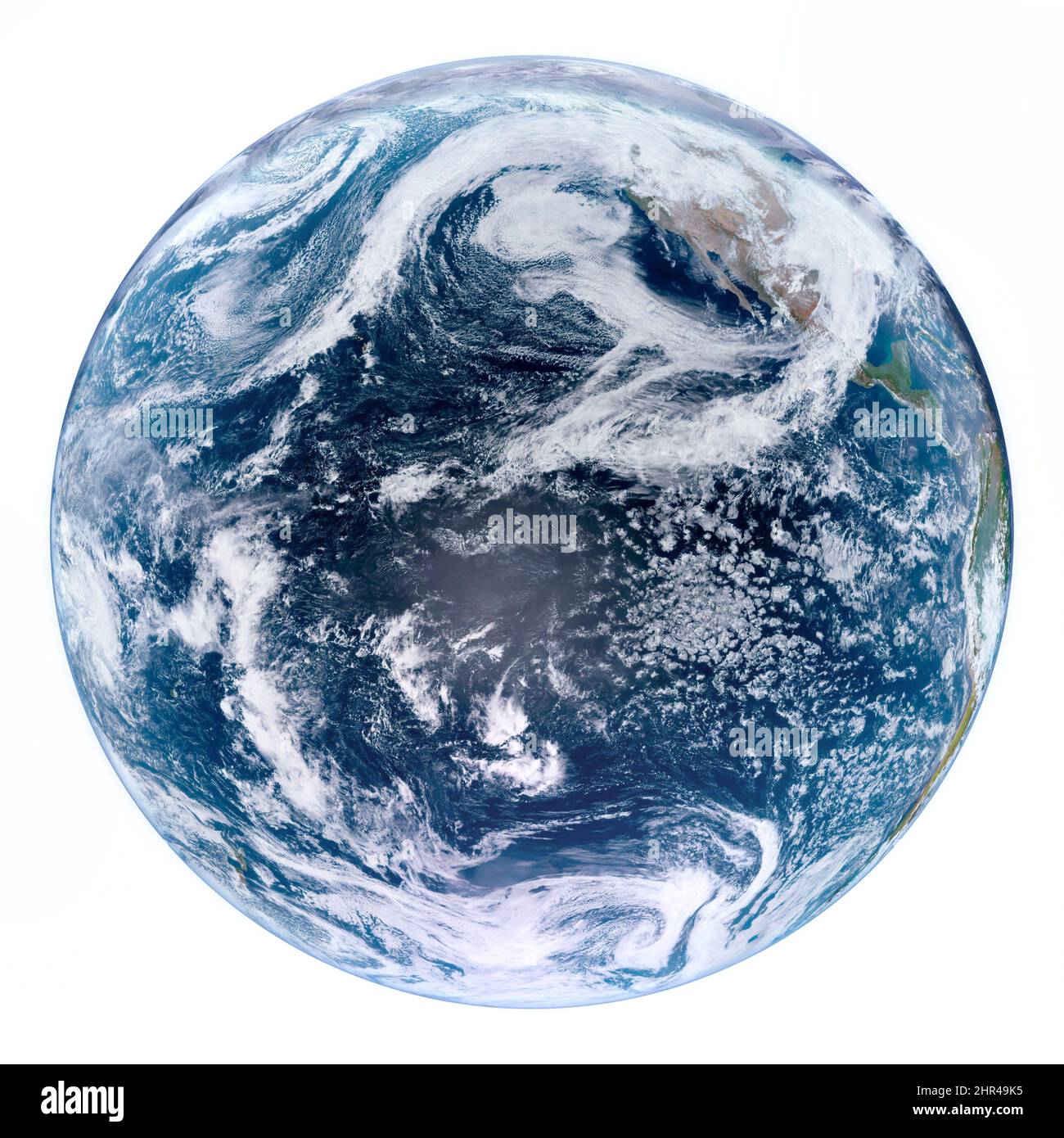 Pianeta Terra isolato su sfondo bianco, foto del mondo nuvoloso, spazio esterno, immagine ravvicinata ad alta risoluzione. Elementi di questa immagine forniti dalla NASA Foto Stock