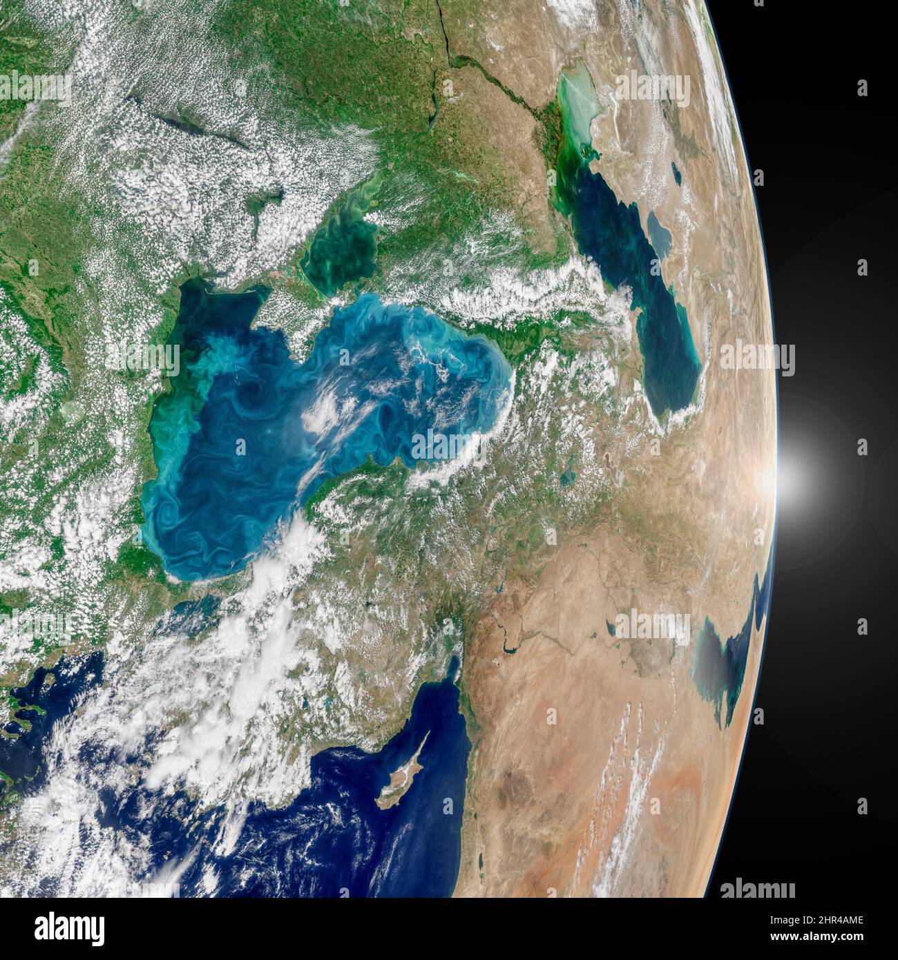 Turchia Paese sulla Terra foto dallo spazio, Mar Nero, Mar Mediterreno, tra Europa e Asia, Medio Oriente. Elementi di questa immagine forniti dalla NASA Foto Stock