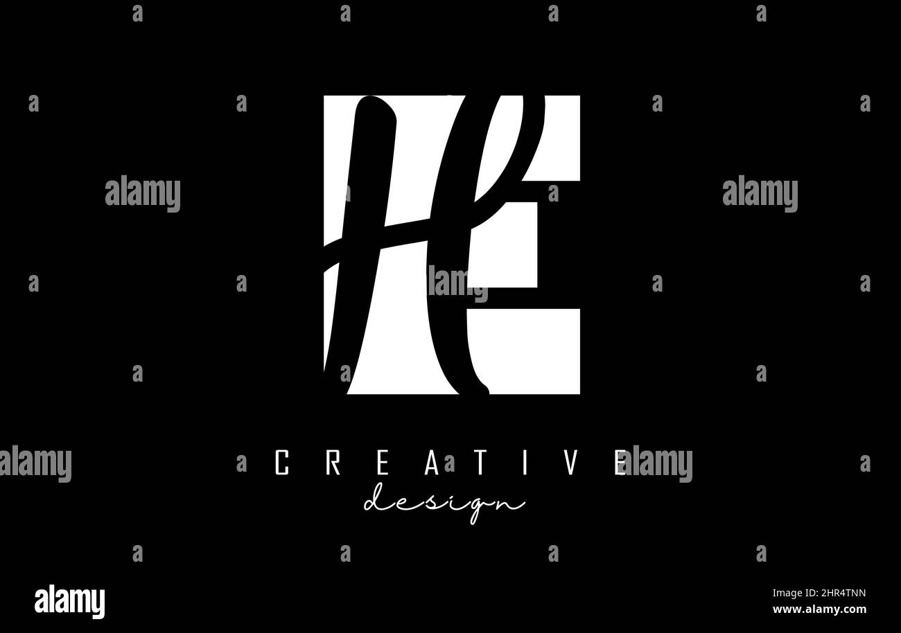 Logo EH Letters in bianco e nero con spazio negativo. Lettere e e H con tipografia geometrica e manoscritta. Illustrazione di Creative Vector con lett Illustrazione Vettoriale