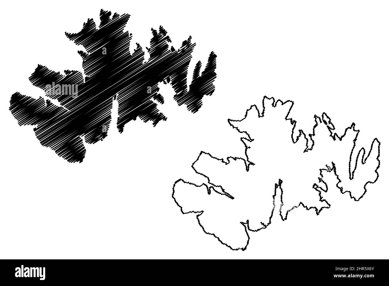 Isola di Afognak (Stati Uniti d'America, Nord America, Alaska, Stati Uniti, USA, Kodiak Archipelago) illustrazione vettoriale mappa, schizza schizza mappa AG’waneq Illustrazione Vettoriale