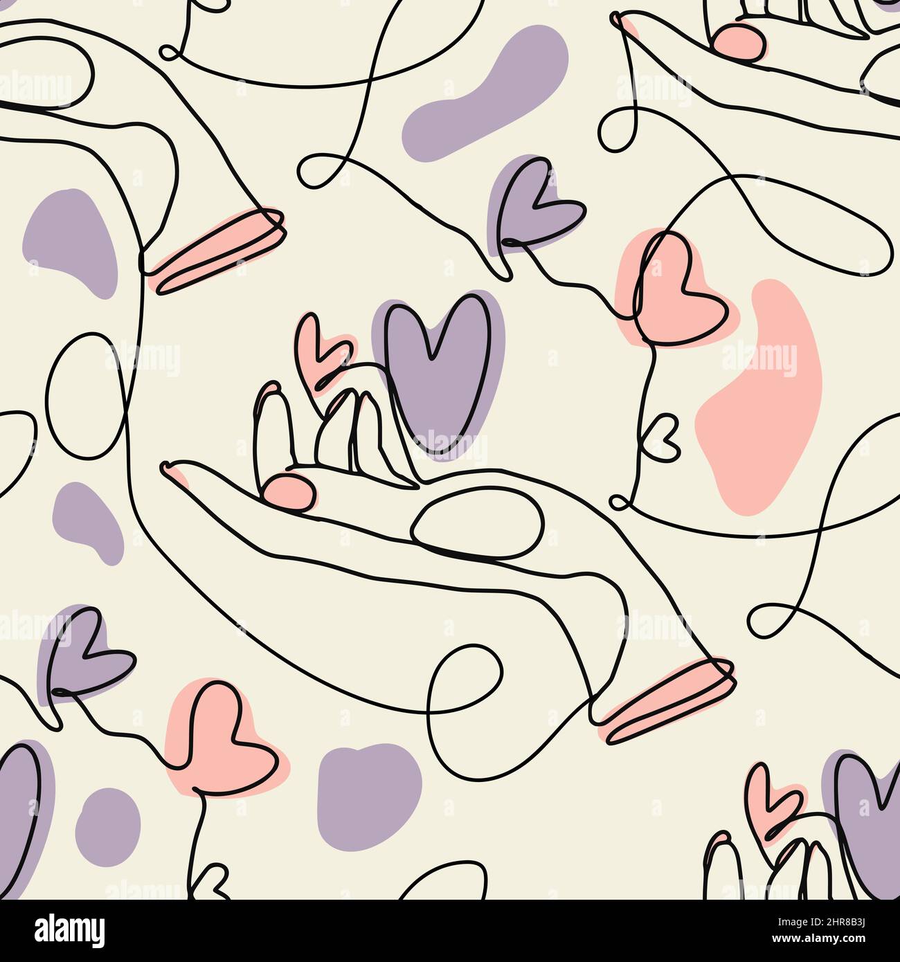 Love Couple mani linea vettore senza cuciture pattern. Doodle arte contemporanea Illustrazione Vettoriale