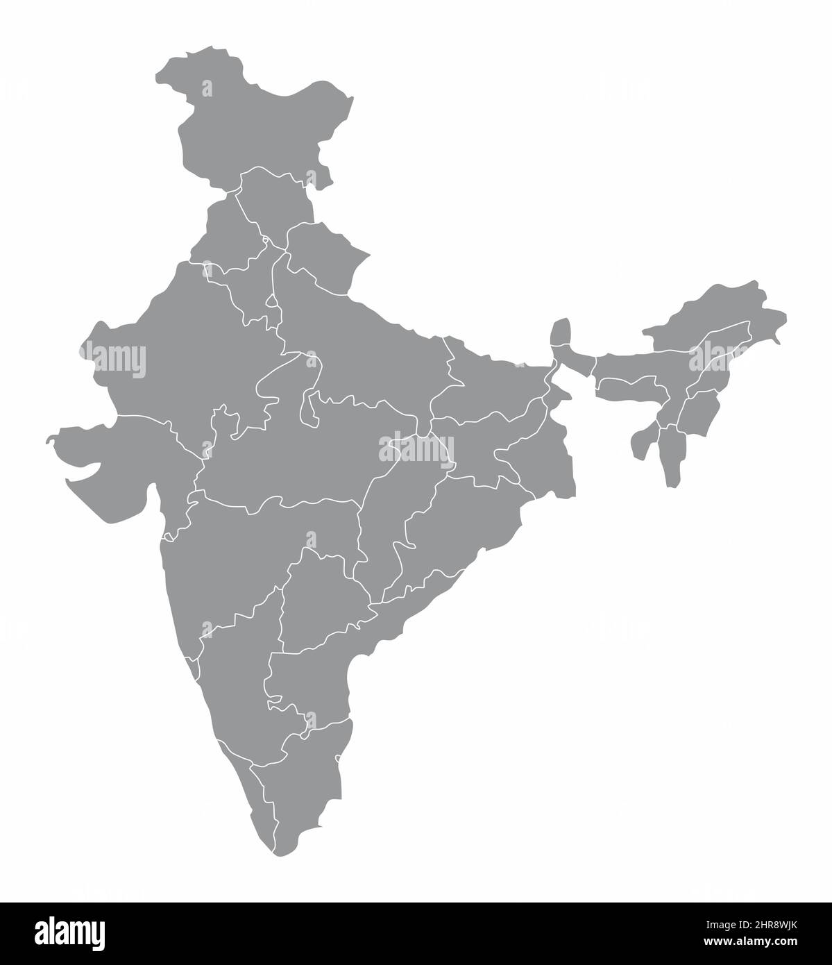 India mappa amministrativa isolato su sfondo bianco Illustrazione Vettoriale