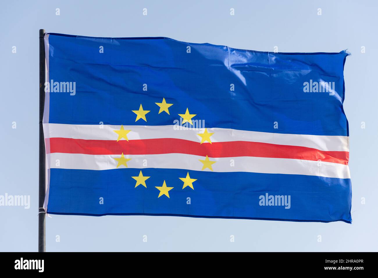 Bandiera della Repubblica di Cabo Verde, Santa Maria, SAL (IIha do SAL), República de Cabo (Capo Verde) Foto Stock