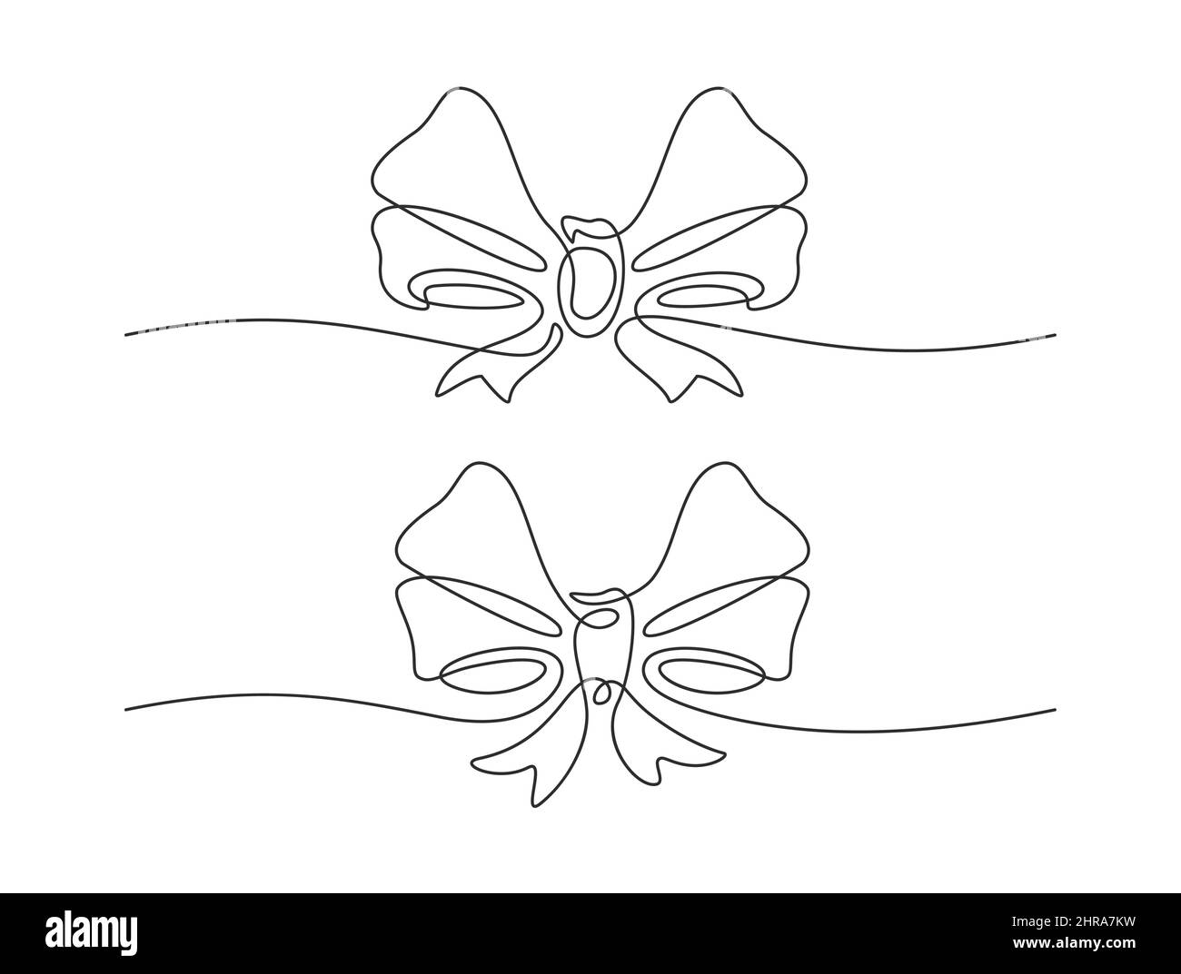 Arco a nastro decorativo in stile disegno art a linea continua. Festa bowknot minimalista. Illustrazione vettoriale Illustrazione Vettoriale