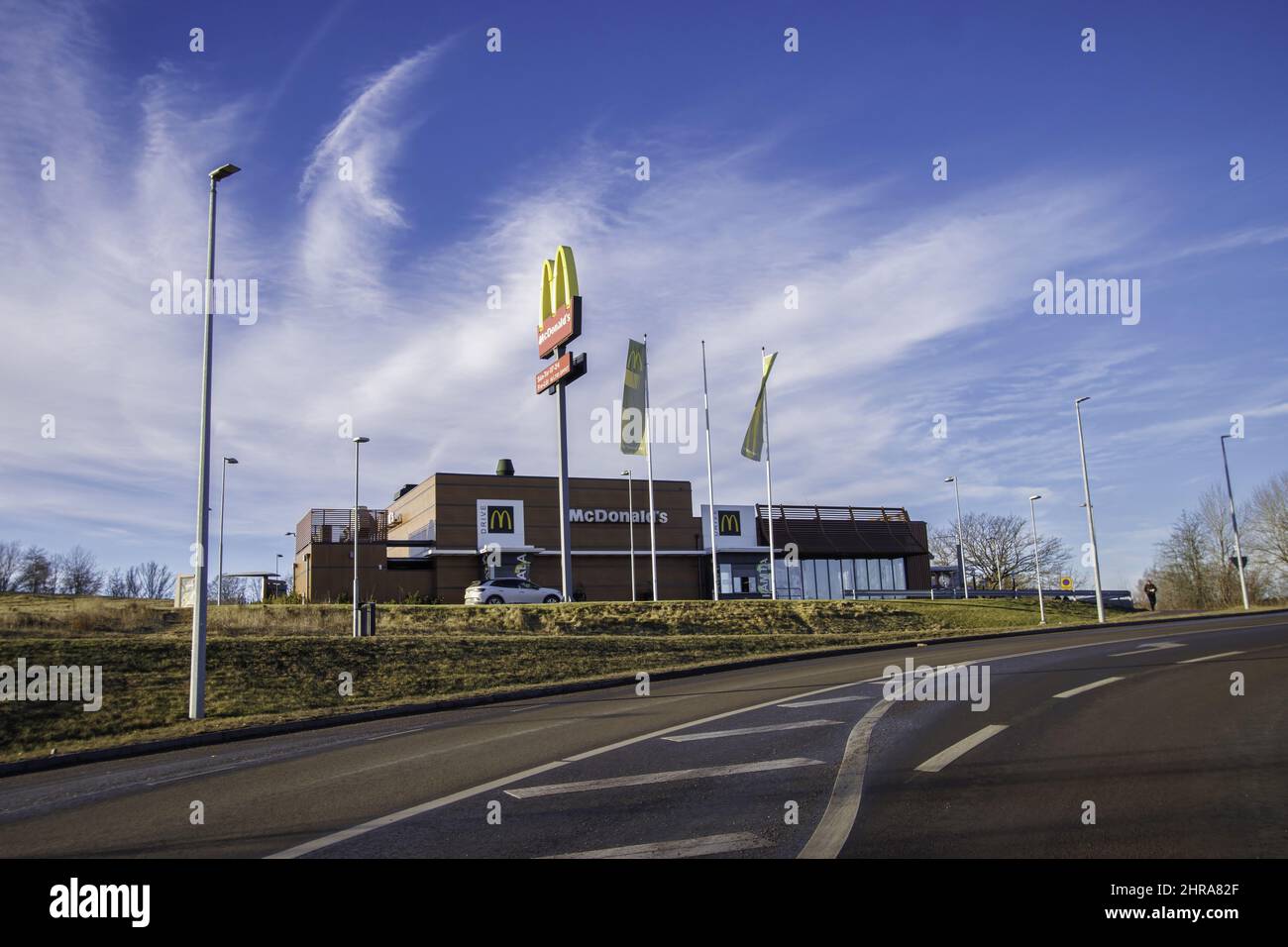 Zone residenziali e negozi a Motala, Svezia Foto Stock