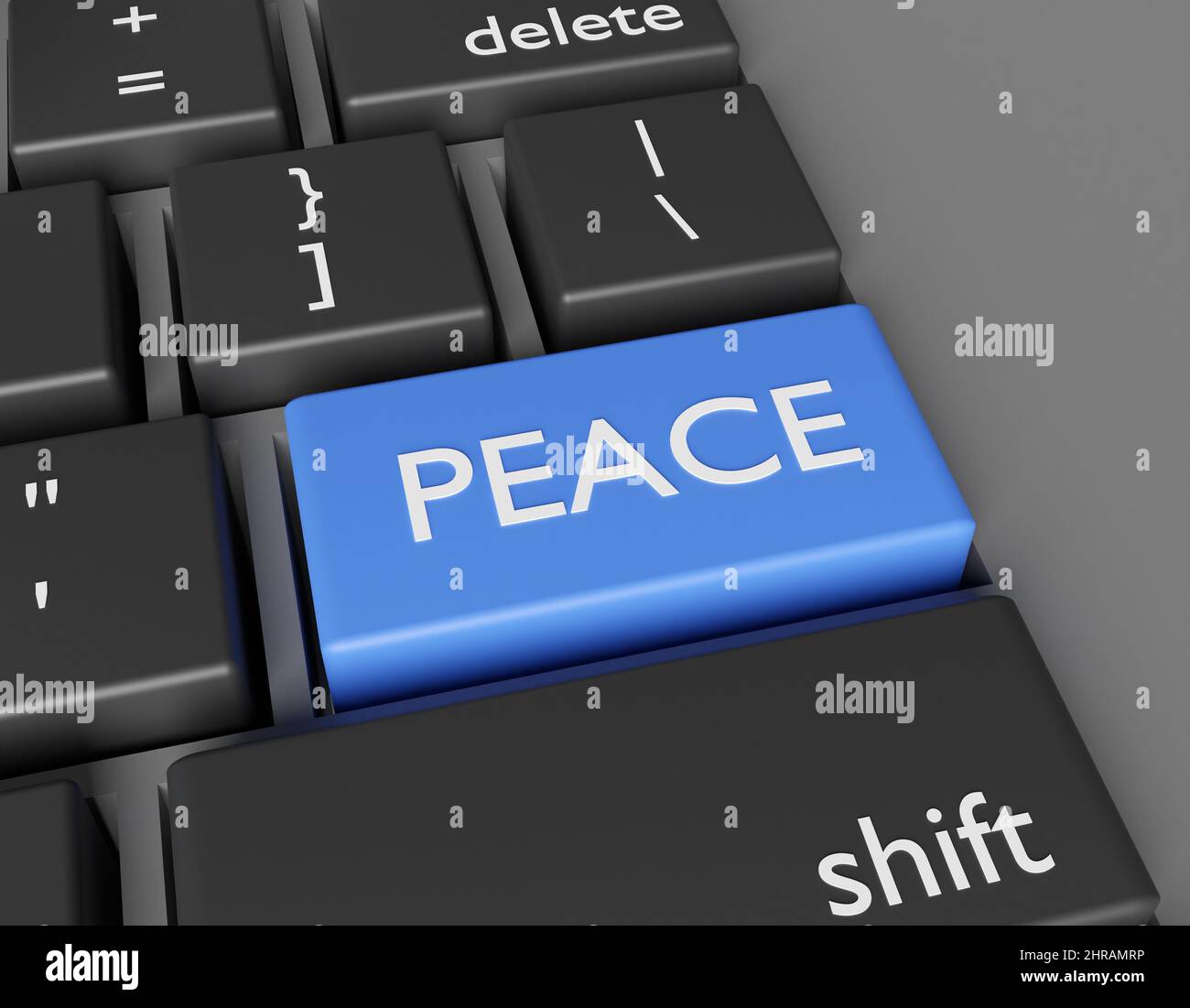 Concettuale della pace. Parola PACE su chiave del computer. 3d rendering Foto Stock
