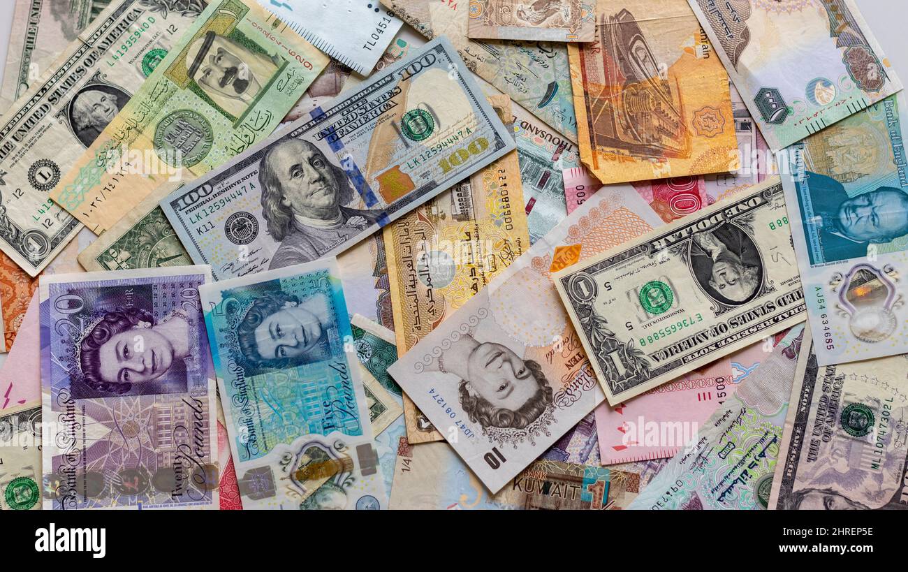Raccolta di banconote delle economie internazionali Foto Stock
