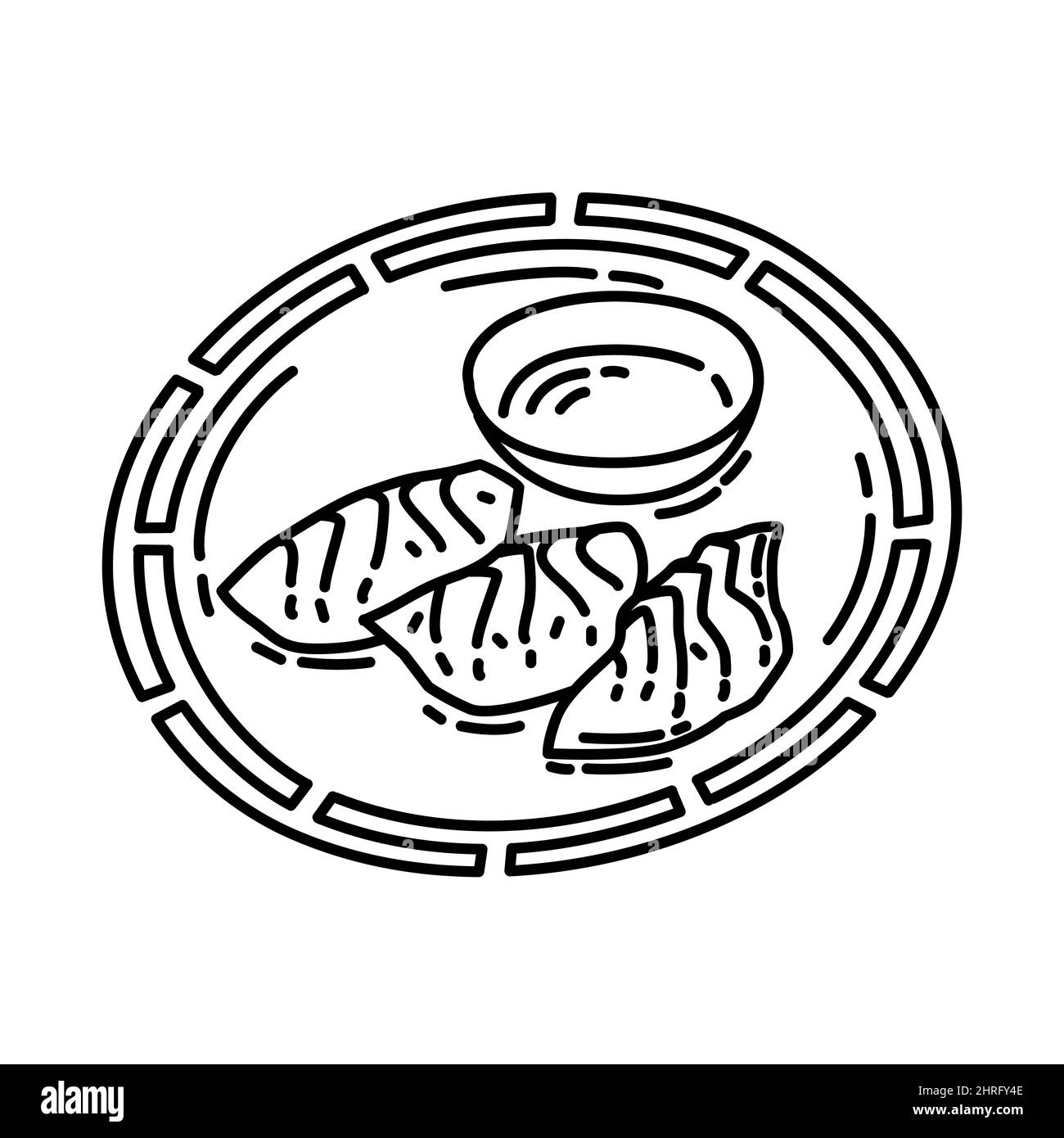Gnocchi di cibo cinese parte degli accessori di Capodanno cinese e simboli Feng Shui disegnati a mano icona set Vector. Illustrazione Vettoriale