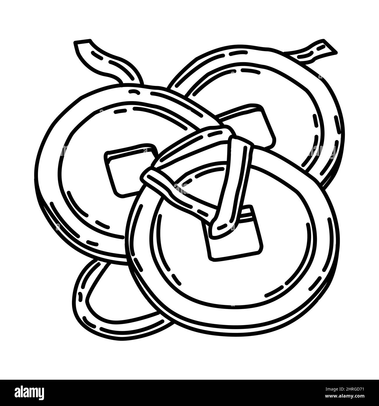 Tre monete legate con una parte di filo rosso degli accessori e dei simboli di Capodanno cinese disegnati a mano icona Set Vector. Illustrazione Vettoriale