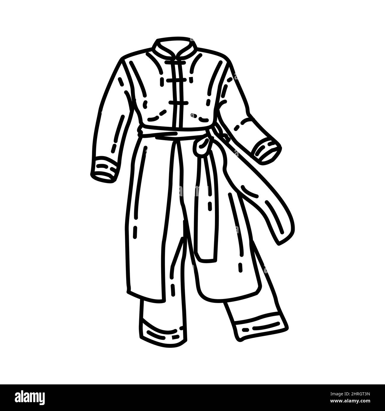 Stile cinese cotti di danza folcloristica parte del Capodanno cinese tradizionale Costume e decorazione disegnata a mano icona set Vector. Illustrazione Vettoriale