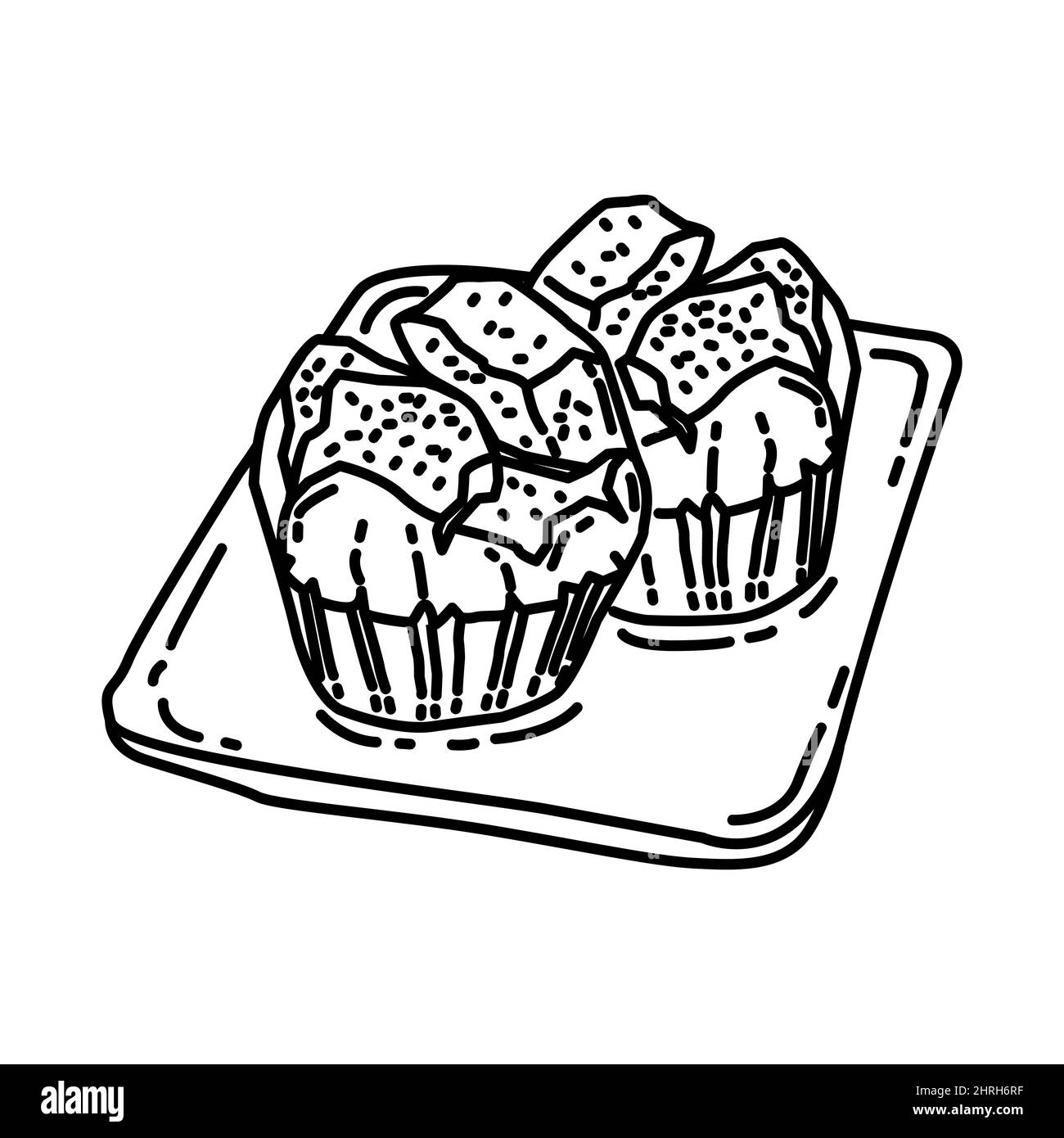 Fa Gao parte di Capodanno cinese cibi tradizionali, frutta e bevande disegno a mano icona set Vector. Illustrazione Vettoriale