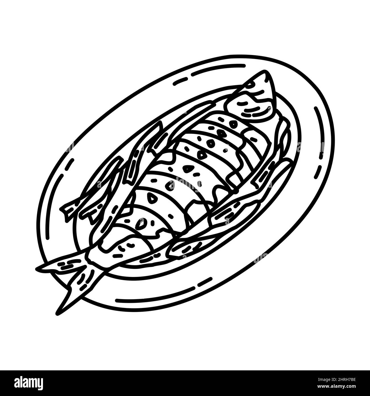 Carpa di fango cinese parte di Capodanno cinese cibi tradizionali, frutta e bevande disegno a mano icona set Vector. Illustrazione Vettoriale