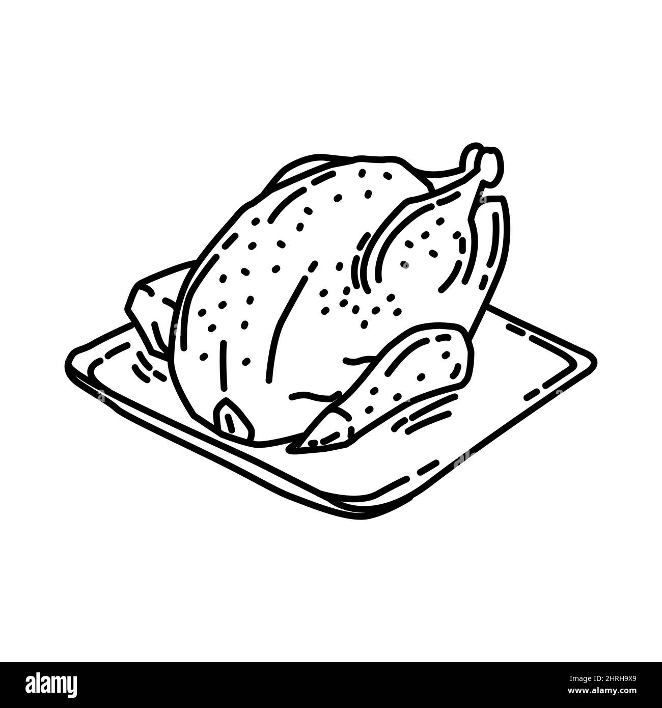 Pollo al vapore parte di Capodanno cinese cibi tradizionali, frutta e bevande disegno a mano icona set Vector. Illustrazione Vettoriale