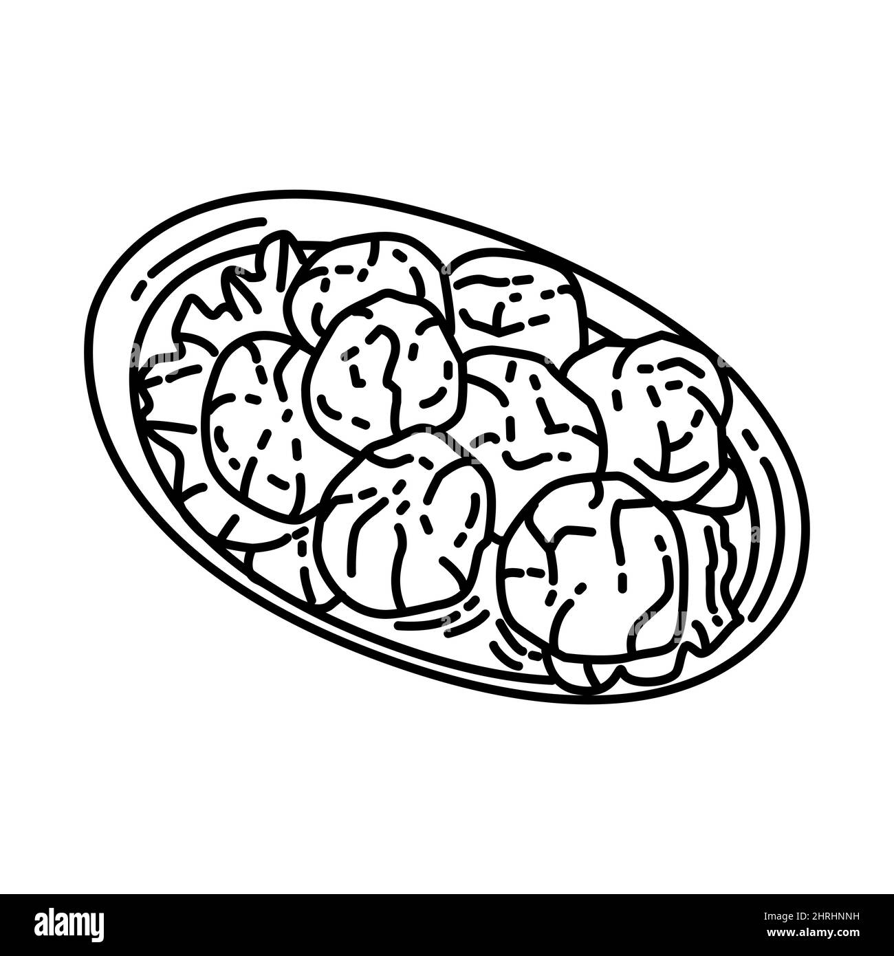 Funghi di Shiitake brasati parte di Capodanno cinese cibi tradizionali, frutta e bevande disegno a mano icona Set Vector. Illustrazione Vettoriale