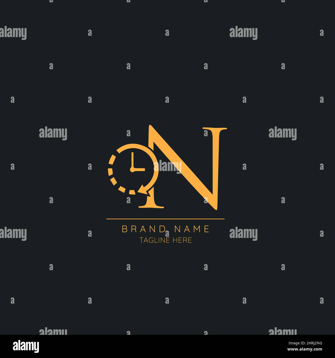 Astratto N Initial lettera icona logo incorporato con orologio Illustrazione Vettoriale