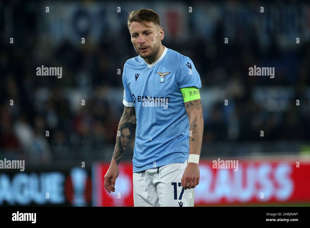 Roma, Italia. 24th Feb 2022. Ciro immobile (Lazio) reagisce durante i play-off del round di Knockout della partita Europa League tra SS Lazio e Futebol Clube do Porto allo Stadio Olimpico il 24 febbraio 2022 a Roma. (Foto di Giuseppe fama/Pacific Press/Sipa USA) Credit: Sipa USA/Alamy Live News Foto Stock
