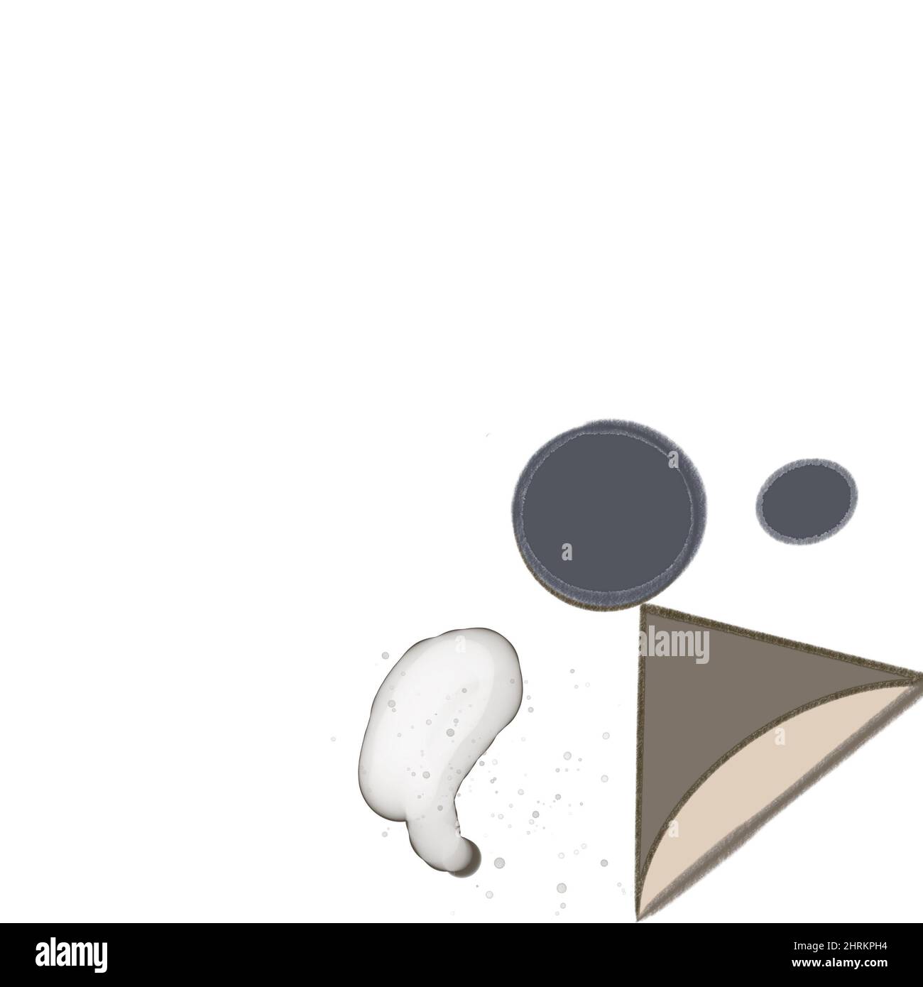 Forme geometriche e fluide su sfondo bianco quadrato in colori base di grigio e marrone. Foto Stock