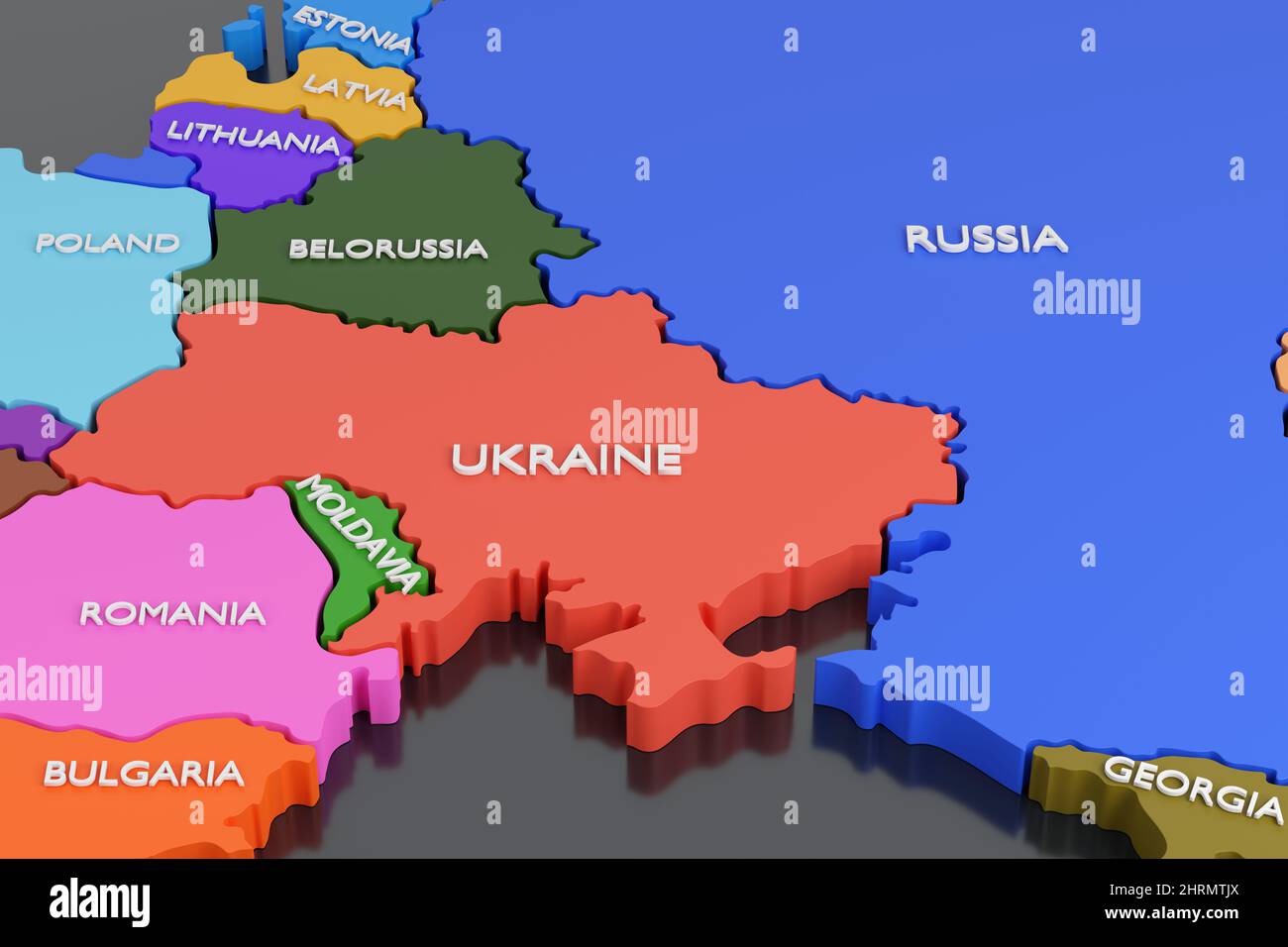 mappa 3D di Ucraina e Russia. 3d illustrazione. Foto Stock