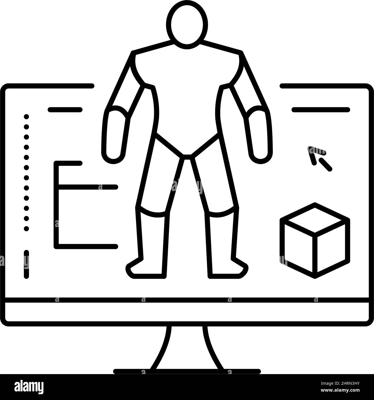 3d caratteri di modellazione icona a linea illustrazione vettoriale Illustrazione Vettoriale