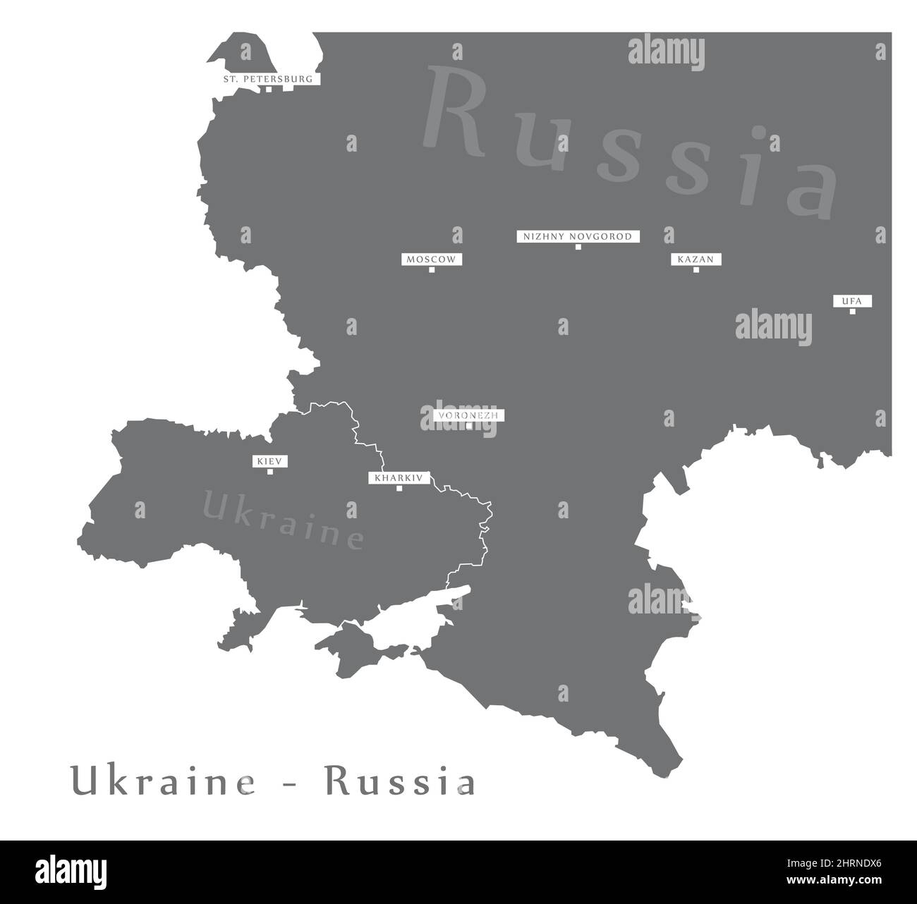 Mappa dei grigi di Ucraina e Russia Illustrazione Vettoriale