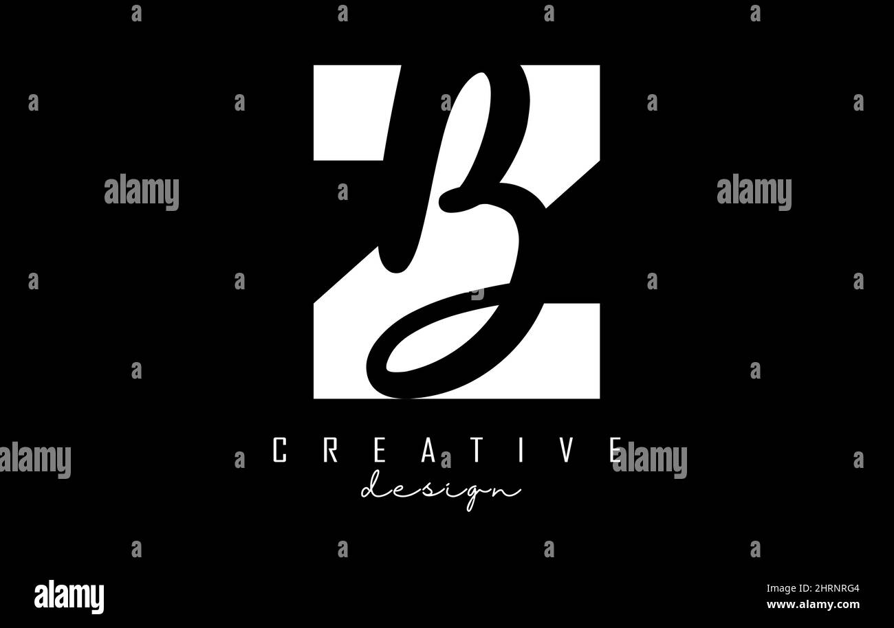 Logo ZB in lettere bianche e nere dal design minimalista. Lettere Z e B con tipografia geometrica e manoscritta. Illustrazione di Creative Vector con Illustrazione Vettoriale
