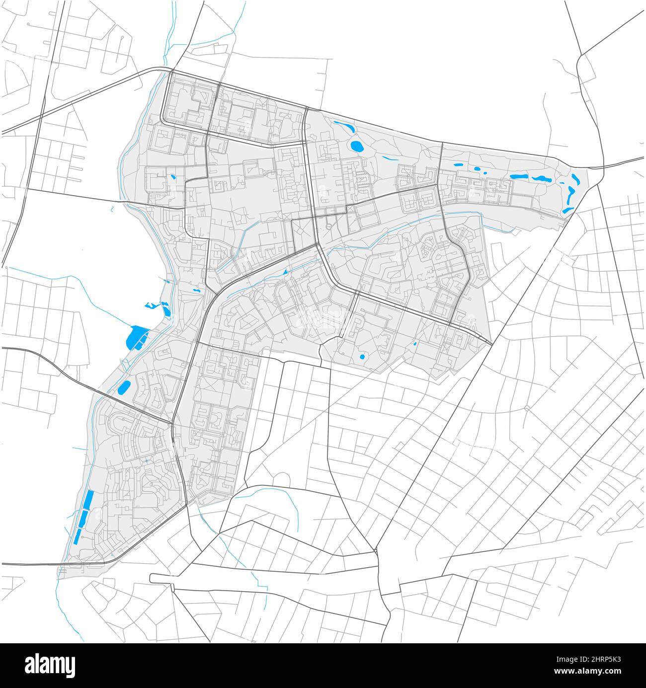 Hellersdorf, Berlino, DEUTSCHLAND, mappa vettoriale ad alto dettaglio con confini della città e percorsi modificabili. Contorni bianchi per le strade principali. Molti percorsi più piccoli. B Illustrazione Vettoriale