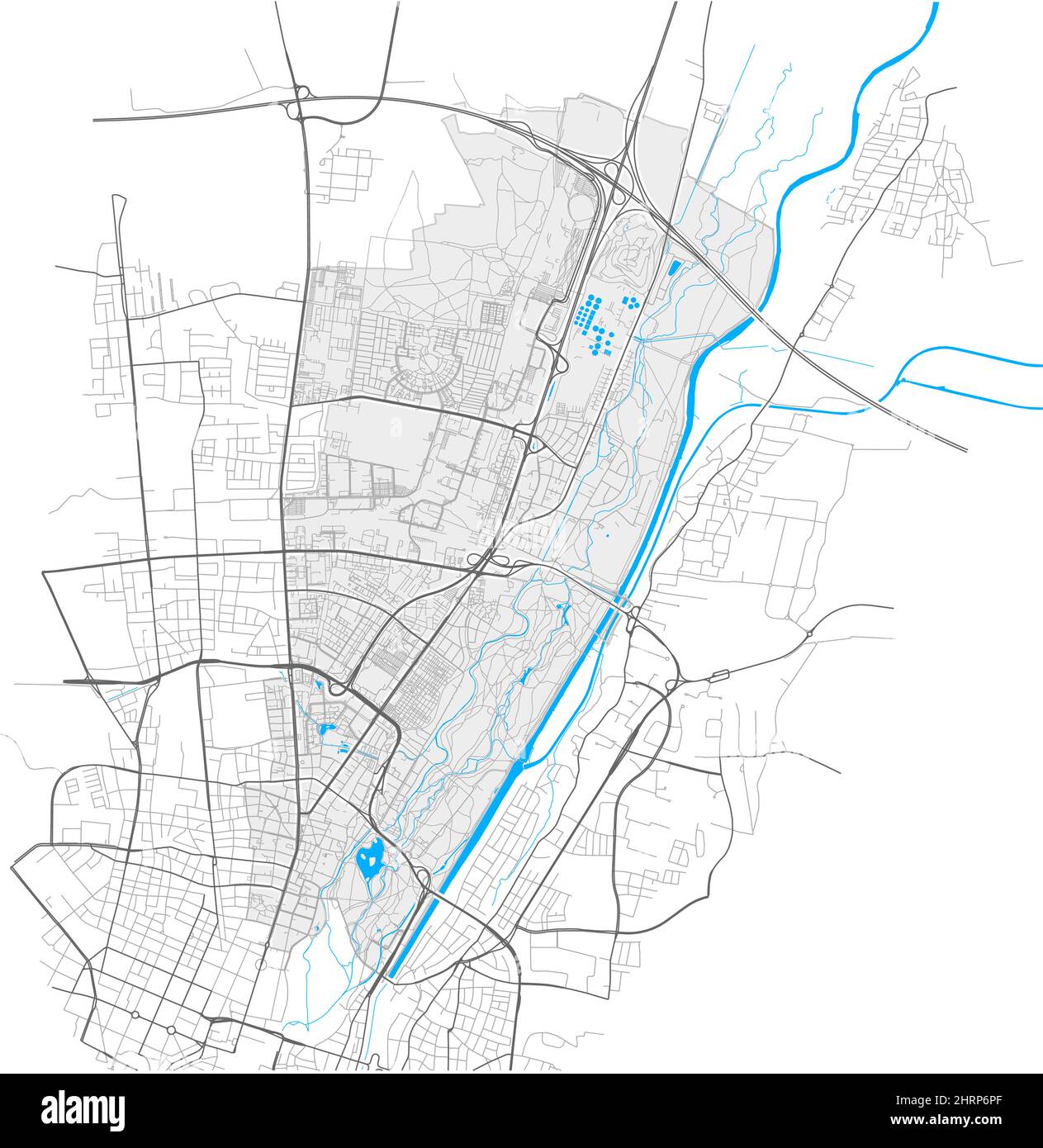 Schwabing-Freimann, München, DEUTSCHLAND, mappa vettoriale ad alto dettaglio con confini della città e percorsi modificabili. Contorni bianchi per le strade principali. Molti più piccoli Illustrazione Vettoriale
