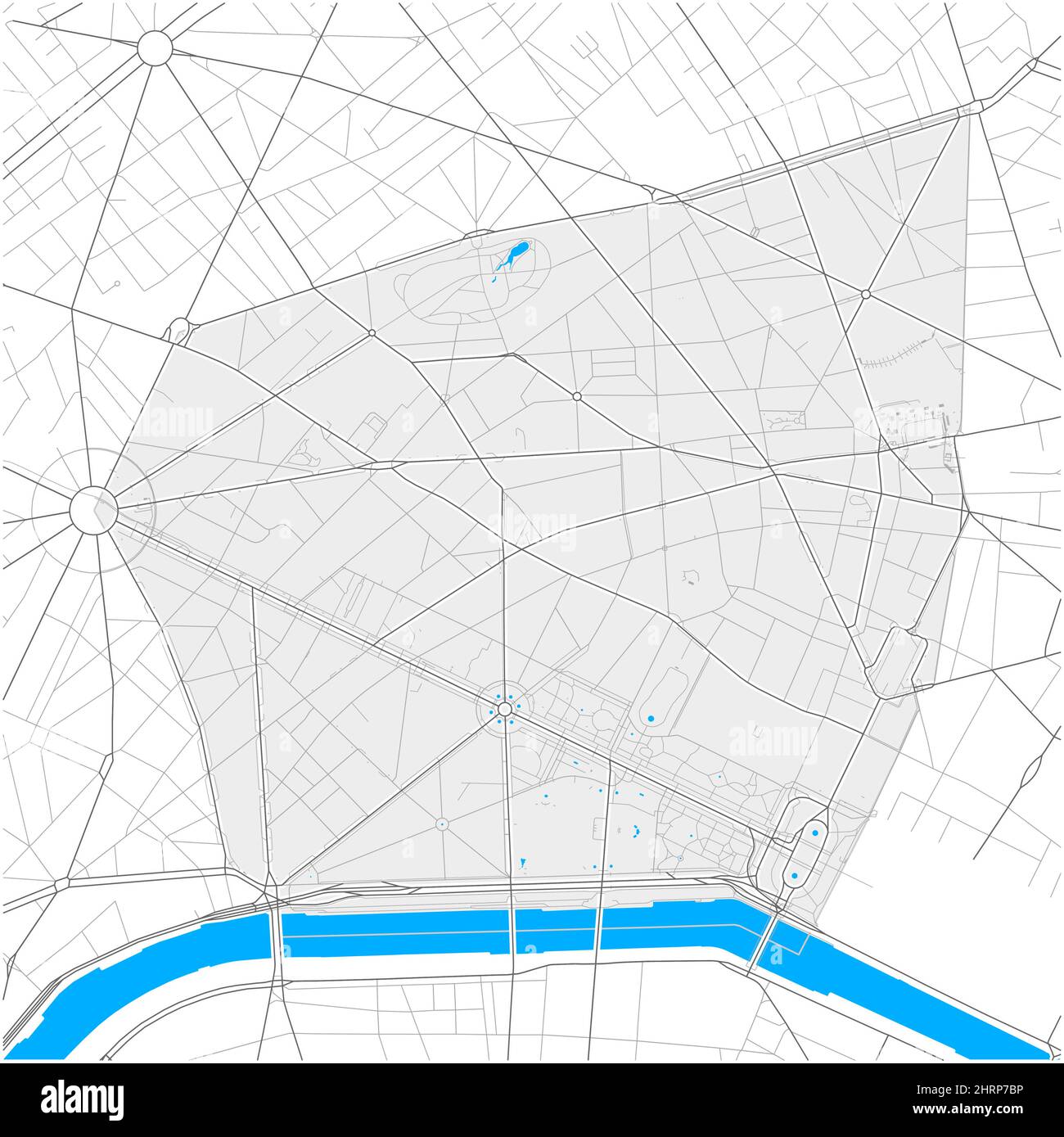 8th Arrondissement, Parigi, FRANCIA, mappa vettoriale ad alto dettaglio con confini della città e percorsi modificabili. Contorni bianchi per le strade principali. Molti percorsi più piccoli. Illustrazione Vettoriale