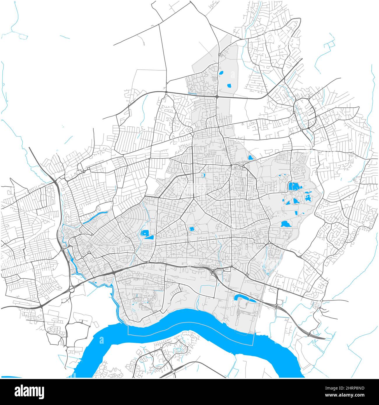 Barking e Dagenham, Greater London, Regno Unito, mappa vettoriale ad alto dettaglio con confini della città e percorsi modificabili. Contorni bianchi per le strade principali. M Illustrazione Vettoriale