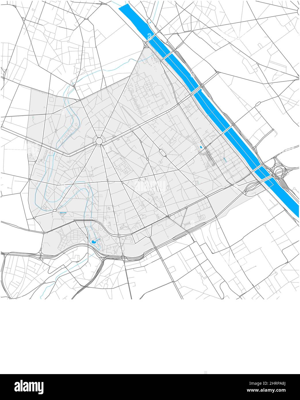 13th Arrondissement, Parigi, FRANCIA, mappa vettoriale ad alto dettaglio con confini della città e percorsi modificabili. Contorni bianchi per le strade principali. Molti percorsi più piccoli. Illustrazione Vettoriale