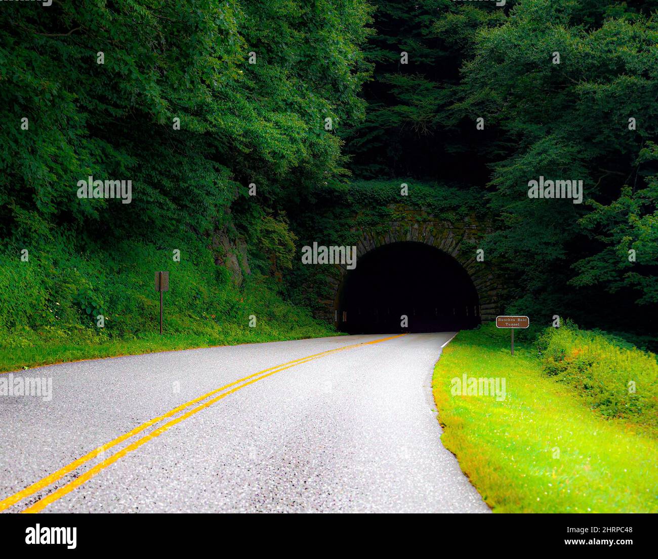 Strada che porta al tunnel nelle Smoky Mountains. Foto Stock