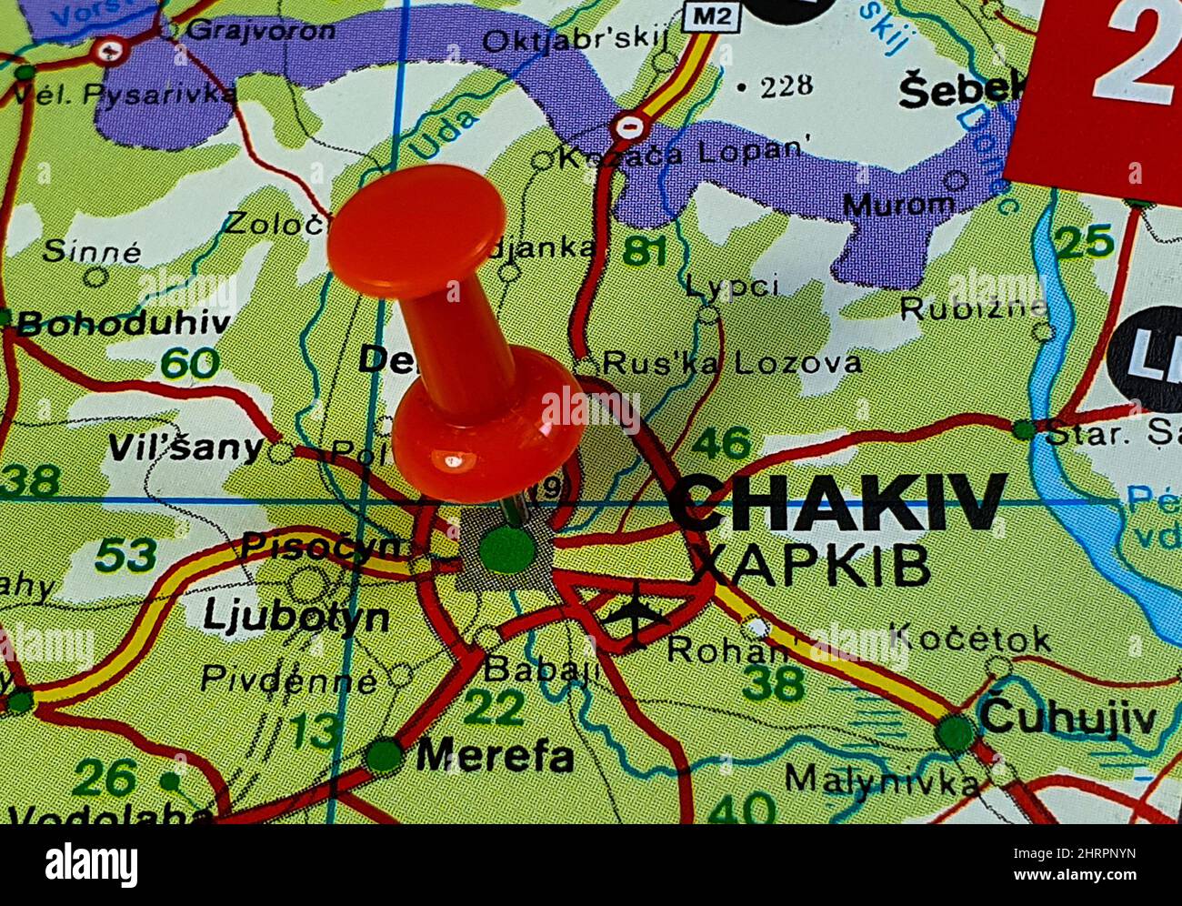 Primo piano della posizione sulla mappa della città di Harkiv in Ucraina Foto Stock
